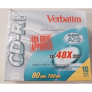 Vintage Verbatim‎ DataLifePlus CD-R 80 Super AZO 48X 700MB 80min 10 Pack Sealed